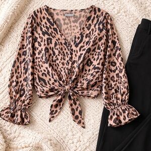 Macy's Leopard Print Blouse - Black and Tan